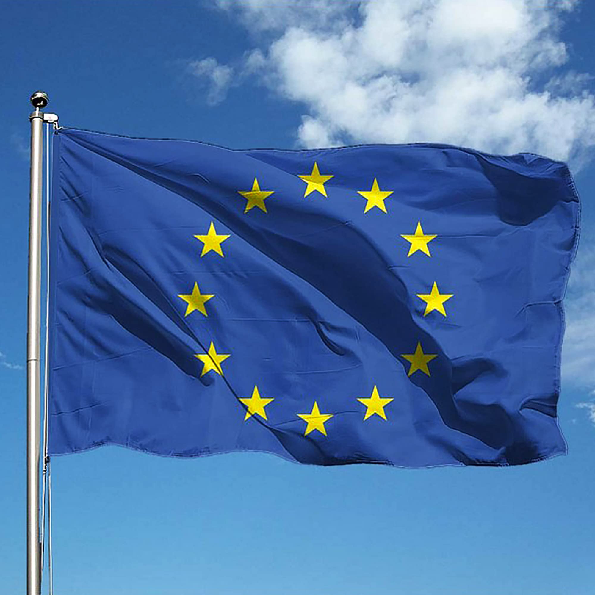 Europa-Flagge, 150 x 220 cm, aus nautischem Polyester, 115 g/m², mit doppeltem Rand, Seil und Mantel. Flamme-Behandlung B1, geeignet sowohl für den Innen- und Außenbereich