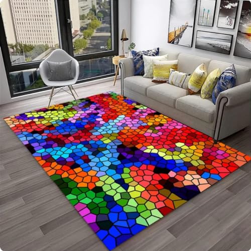 BMATIC Color Illusion Rainbow 3D-Gedruckter Teppich Für Zuhause Wohnzimmer Schlafzimmer Sofa Teppiche Dekor rutschfeste Bodenmatte 100 * 160cm