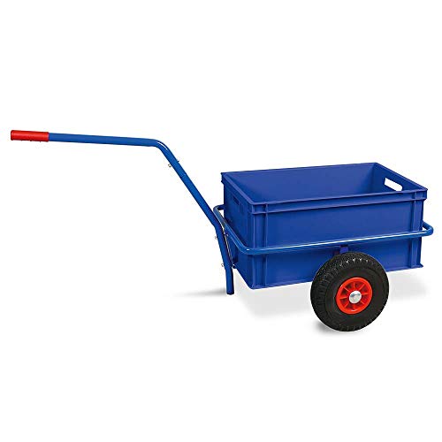 Handwagen mit herausnehmbarem Kunststoffkasten 600x400x280 mm, blau, pannensichere Reifen, Tragkraft 200 kg