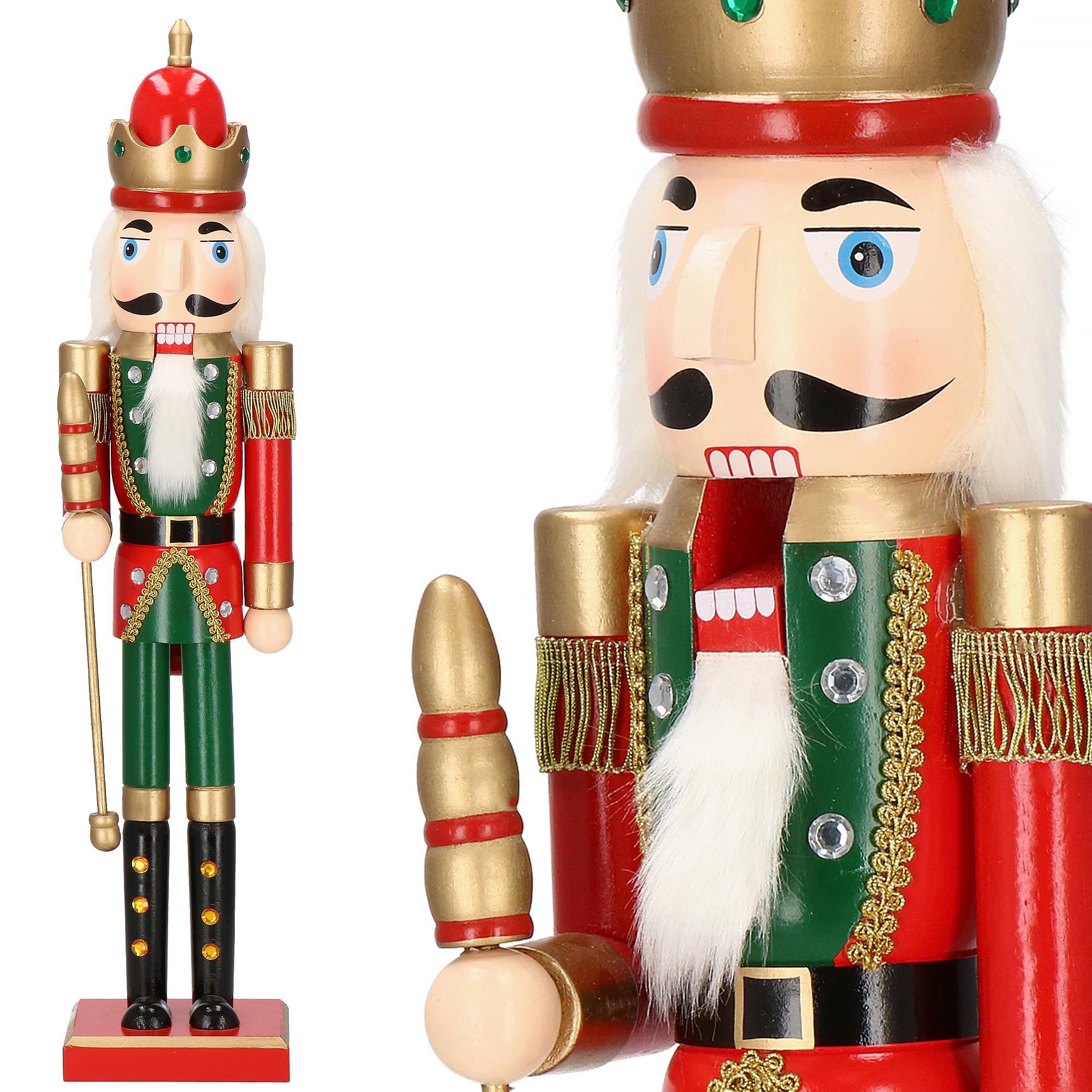 SPRINGOS Nussknacker Figur aus Holz König mit Zepter 61 cm Weihnachten Weihnachtsdekoration