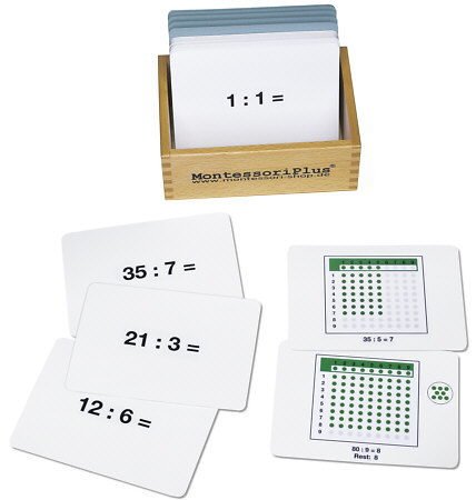 Arbeitskartei zum Montessori-Material Divisionsbrett mit 100 Karten inkl. Selbstkontrolle