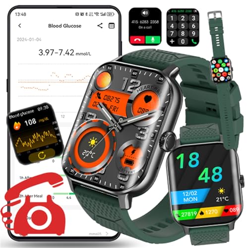 Fohatu W11 𝐁𝐥𝐮𝐭𝐳𝐮𝐜𝐤𝐞𝐫𝐆𝐥𝐮𝐜𝐨𝐬𝐞 Smartwatch Fitness-Tracker,Fitnessuhr Mit Smartwatch Mit Bluetooth -Anruf,𝐃𝐢𝐚𝐛𝐞𝐭𝐞𝐬 Smart Fitness Tracker Pulsschlag Blutdruck Schlafmonitor,E