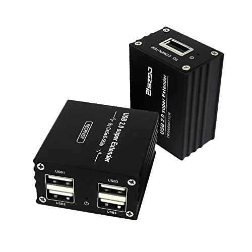 SZBJ USB-Extender über RJ45 Cat5E/6 bis zu 230Fuß/70M Ethernet-Kabelverlängerung mit Netzteil mit 4 USB 2.0-Ausgängen
