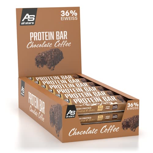 All Stars Protein Bar, Chocolate-Coffee, 18 x 50g, Low Sugar & High Protein Bar mit 35% qualitativ hochwertigem Eiweiß und maximal 2,3g Zucker
