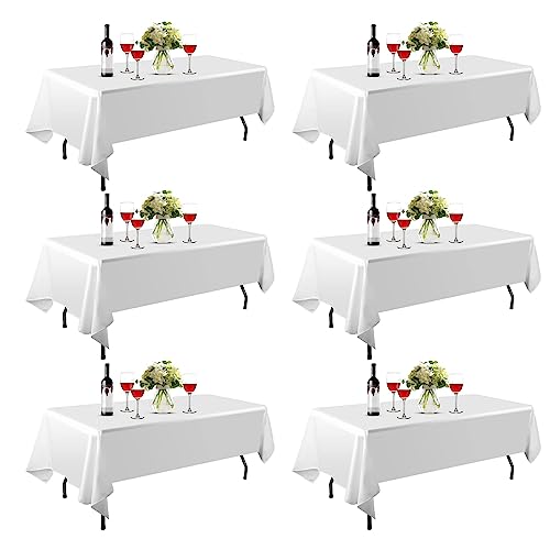 EMART Weiße Tischdecke, Polyester, 152 x 259 cm, rechteckig, für Bankett, Hochzeit, Party, Picknick, 152 x 260 cm, 6 Stück