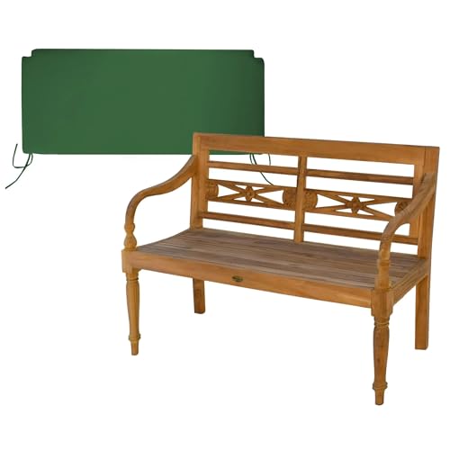 Teako Design Teakholz Bank Aoste Massivholz Wetterfest, Verschiedene Größen, inklusive Auflagen, langlebige Holzmöbel, mit Armlehnen, Gartenmöbel, robust (grün, 120 cm)