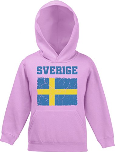 Schweden Sweden Fußball WM Fanfest Gruppen Kinder Hoodie Kapuzenpullover Mädchen Jungen Wappen Sverige, Größe: 128,Rosa
