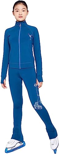 HMLOPX Übung Laufen Kinder-Eiskunstlauf-Hosen-Untermantel, Eislauf-Trainingsanzug mit Strasssteinen, hochelastisches Eislauf-Kleidungsset (Color : Blue, Size : 2XS-2XSmall)