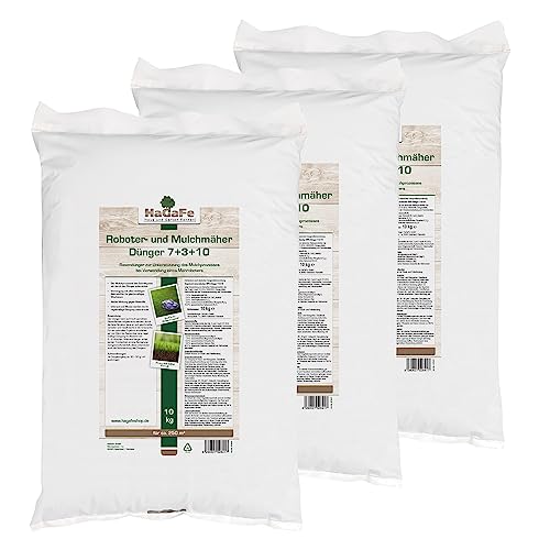 HaGaFe Rasendünger für Mulchmäher und Mähroboter Rasen Dünger (30 kg (3 x 10 kg))
