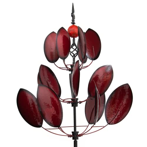 HAFIX XXL Windrad - Windrose - mit Rosenblüten für 3D Optik. Windspiel aus Metall mit max. Höhe 177cm. Windspiel für Garten als Dekoration UV-beständig und wetterfest.