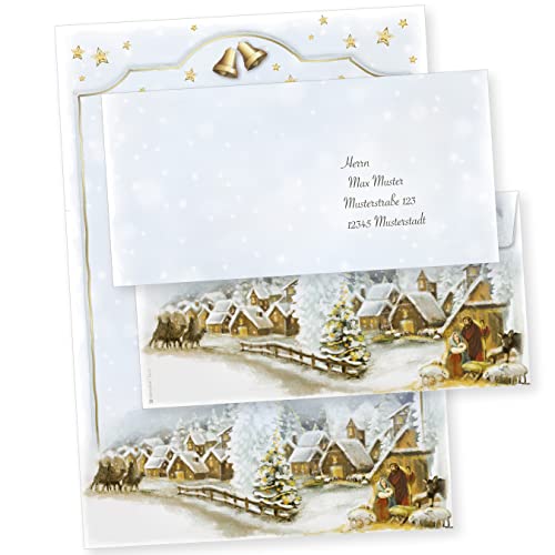 Weihnachtsdorf 500 Sets Christliches Weihnachtsbriefpapier mit Umschläge ohne Fenster Briefpapier Weihnachten kirchlich