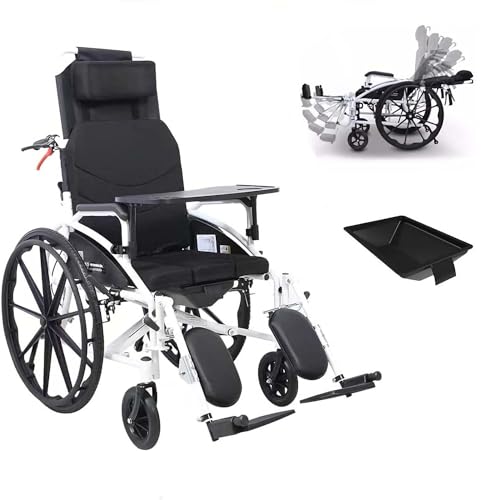 Faltbarer Rollstuhl, Liegender Transportrollstuhl Mit Abnehmbarer Kopfstütze Und Anhebbarer Beinstütze, Rollstuhl Mit Kommode Für Behinderte Und Senioren, Sitz 47 Cm
