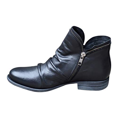 Stiefel Frauen Mode Casual Retro Solid Colors Kurzer Knöchel Reißverschluss Schuhe (39,Schwarz)