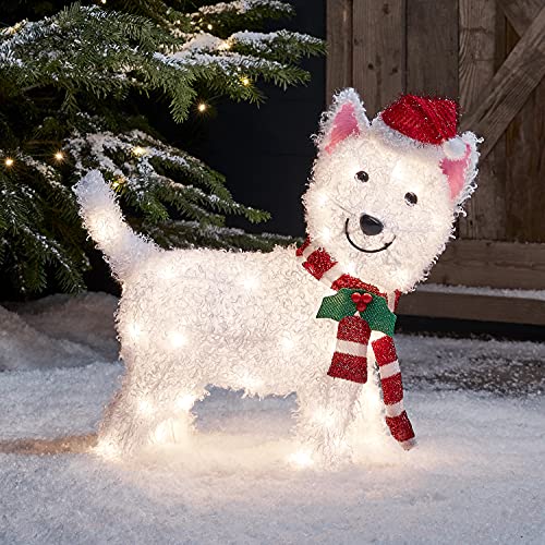 Lights4fun 50er LED Westie West Highland White Terrier Weihnachtsbeleuchtung Weihnachtsfigur Timer