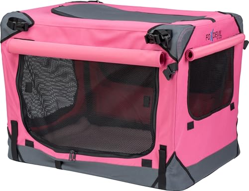 Foxdevil by xonic® Faltbare Hundebox Hunde Transportbox Katzenbox Hundekorb Autobox Korb Katzen Faltbar Box (Pink, XL)