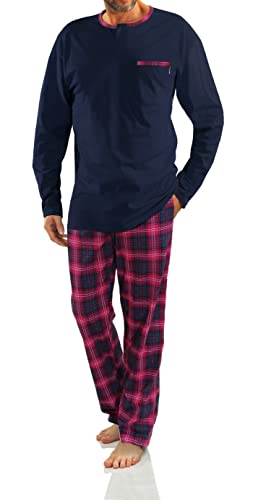 sesto senso Herren Schlafanzug Lang Baumwolle Pyjama Langarm Shirt mit Tasche Pyjamahose Zweiteilig Set Bunt Nachtwäsche L 2576/21 Purpur Rosa
