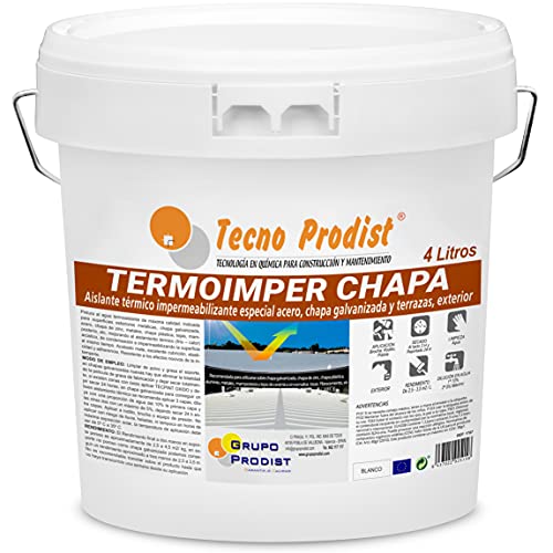 TERMOIMPER BLECH von Tecno Prodist - 4 Liter (OPTISCH WEISS) Wärmedämmende Außenfarbe auf Wasserbasis - Speziell für Stahl, verzinkte Bleche und Terrassen - Isoliert Hitze und Kälte
