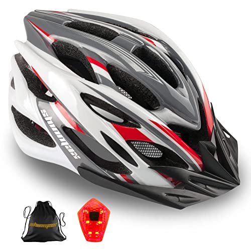 Shinmax Fahrradhelm,CE-Zertifikate,Specialized Cycle Helm mit Sicherheitsleuchte Integrally Bike Helm Adult Bike Helm mit Abnehmbarem Visier und Liner