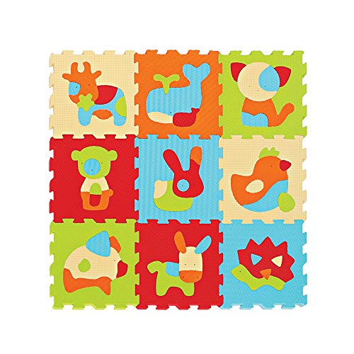 Dicke Matten für das Baby-Wecken und Riesen-Tierpuzzle von Ludi | - von Geburt an - 9er-Set | Mehrfarbige Fliesen als Spielmatten oder als Spielpark