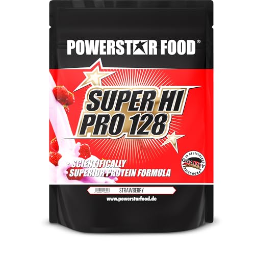 SUPER HI PRO 128 | Premium Mehrkomponenten Protein | 84% Protein i.Tr. | Erstellt nach wissenschaftlicher Formel | Höchstmögliche Biologische Wertigkeit | Deutsche Herstellung | 1000g | Strawberry