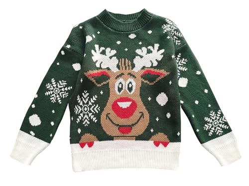 TMK Weihnachtspullover Elch Unisex für Damen Herren Jungen und Kinder warm weich (Artikelnummer 8088), grün, 4 Jahre