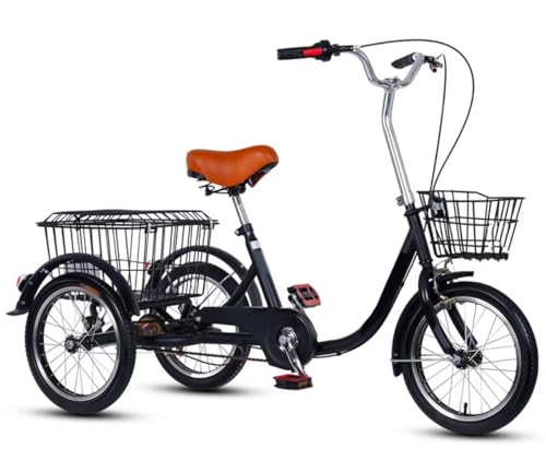 LSQXSS Dreirad für Erwachsene mit hinterem Gemüsekorb,16-Zoll-Dreirad für Kinder und ältere Menschen,dreirädriges Cruiser-Fahrrad,höhenverstellbare große Pedaldreiräder,Aufsitzrad für Einkaufsreisen