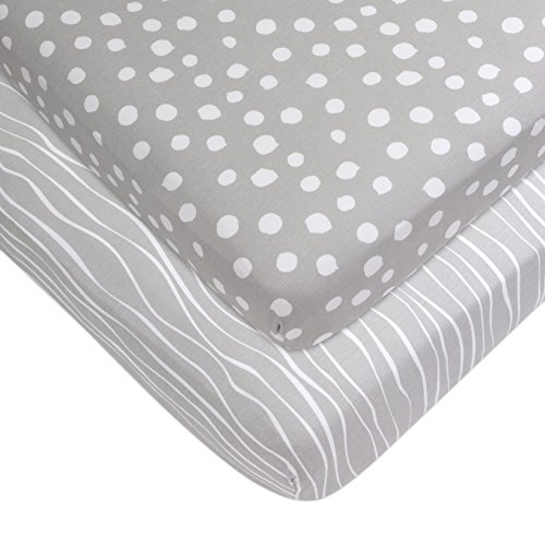 Ely's & Co Baby Bettlaken-Set, 100% Jersey-Baumwolle, Grau/Weiß, abstrakte Streifen und Punkte
