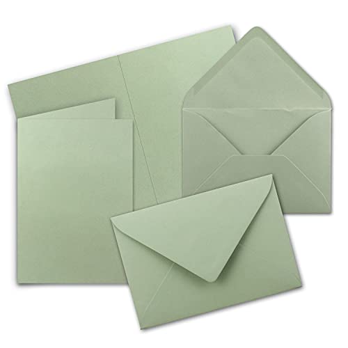 80x Faltkarten Set mit Briefumschlägen DIN A6 / C6 - Eukalyptus (Grün) - 14,8 x 10,5 cm - Doppelkarten Set - Serie FarbenFroh