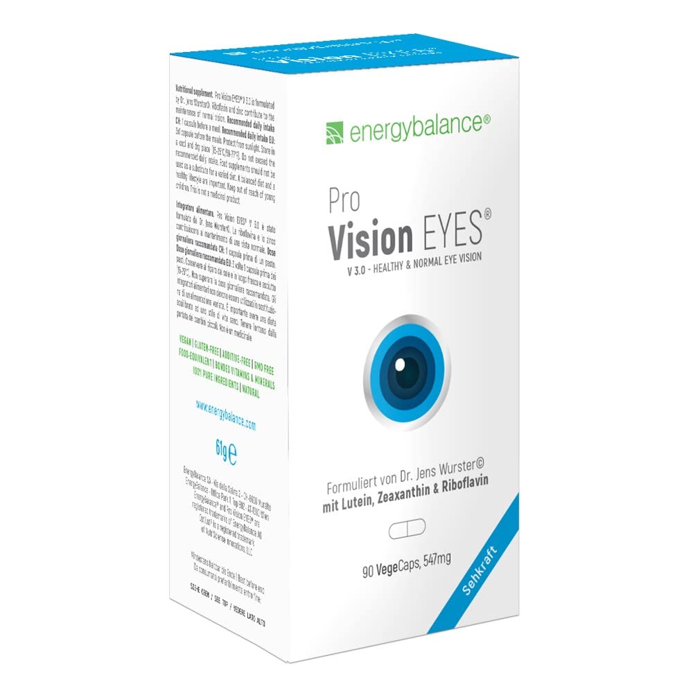 Pro Vision EYES - Augenvitamine Kapseln - Altersbedingte Makuladegeneration (AMD)- 90 VegeCaps à 547 mg mit Vitamin A, C, Zink, Riboflavin - von EnergyBalance - Qualität aus der Schweiz