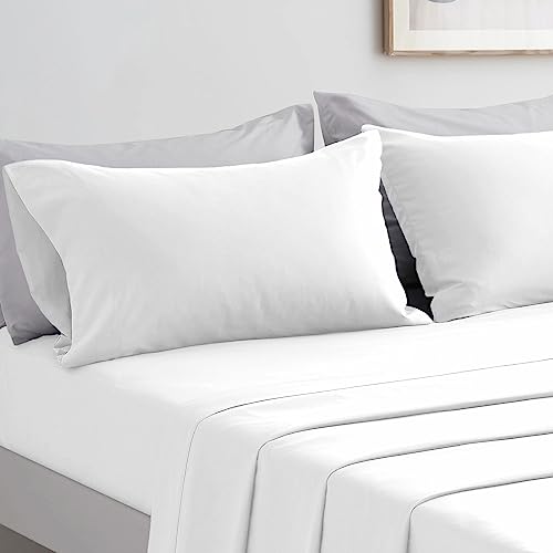 FARFALLAROSSA Komplettes Bettwäsche-Set für Doppelbetten, Bettlaken und Kissenbezüge, Mikrofaser, für Bett mit 180 cm, Weiß