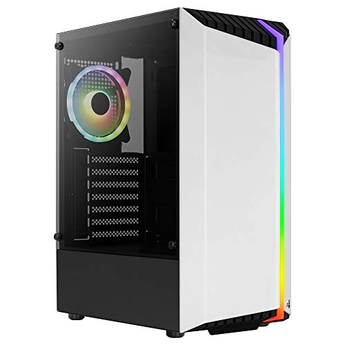 Aerocool BIONICV2WH Weiß, RGB Gaming PC-Gehäuse, Gehärtetes Glas + RGB-Lüfter