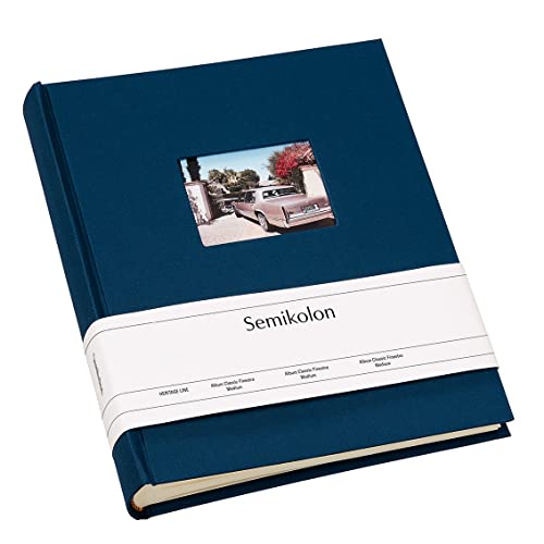 Semikolon 360186 Foto-Album Medium Finestra – 21,6x25,5 cm – 80 Seiten cremefarben, für 160 Fotos – marine dunkel-blau