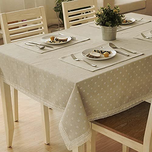 Tischdecke aus Baumwolle und Leinen von TJW mit weißen Gänseblümchen, 140*200cm