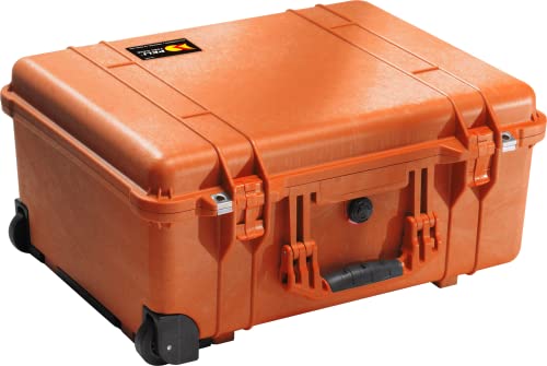 PELI 1560 Langer Stoßfester Koffer mit Rollen zum Schutz Fragiler Elektronik, IP67 Wasser- und Staubdicht, 44L Volumen, Hergestellt in Deutschland, Ohne Schaum, Orange