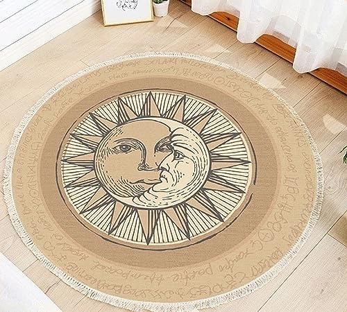 EXQUILEG Teppich Rund - Boho Deko Sonne und Mond Motive Baumwolle Teppiche (90cm)