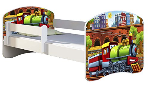Kinderbett Jugendbett mit einer Schublade und Matratze Weiß ACMA II 140 160 180 40 Design (180x80 cm, 44 Lokomotive)