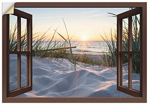ARTLAND Wandbild selbstklebend Vinylfolie 100x70 cm Fensterblick Strand Meer Sand Ostsee Dünen Sonnenuntergang U1TY