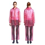GX Regenanzug, Transparente PVC Frauen Split Dot Set, Outdoor Reiten Winddicht Poncho (Farbe : Rose red, Größe : XL)