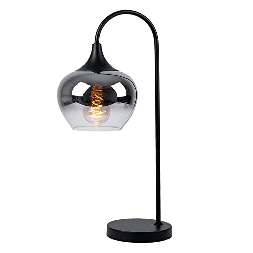 etc-shop Tischleuchte Tischlampe rauch Leseleuchte Lampe Glaskugel rauchfarben Schlafzimmer, Metall schwarz, 1x E27 Fassung, LxBxH 27,5x18x54 cm