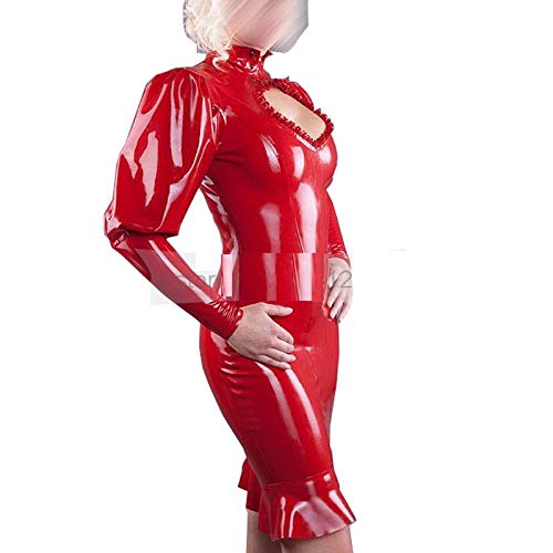 Latex Frauen Kleid Erstaunliche rote lange Ärmel sexy Gummi Fetischkleider-rot_Xl.