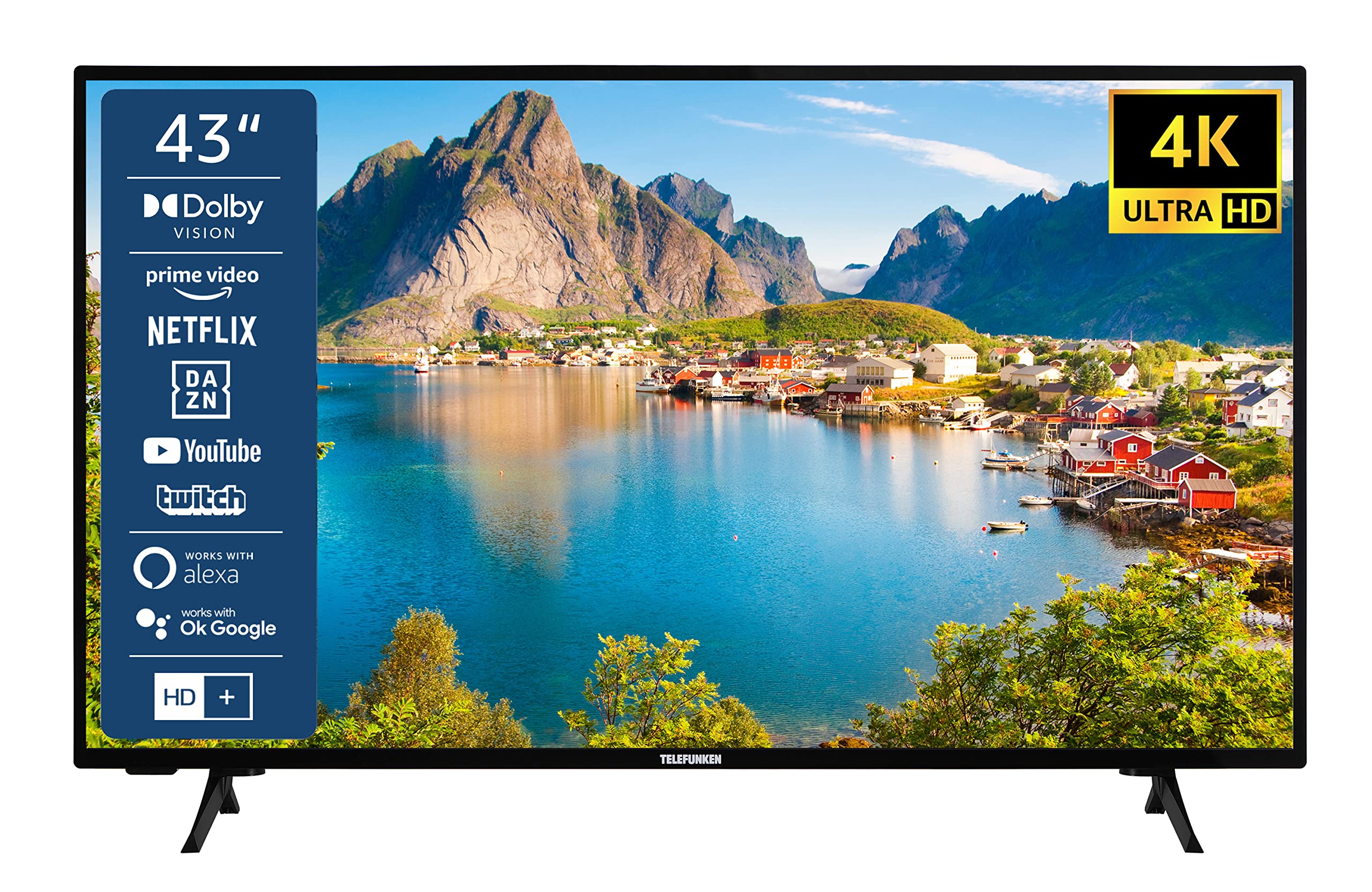 TELEFUNKEN XU43SN550S 43 Zoll Fernseher/Smart TV (4K Ultra HD, HDR, Triple-Tuner, Dolby Atmos) - Inkl. 6 Monate HD+ [2023], Schwarz