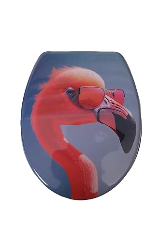 VEREG Duroplast WC-Sitz Relaxed Flamingo mit Absenkautomatik für geräuschloses Schließen, ovale Form, angenehmer Sitzkomfort, max. belastbar bis 150 kg