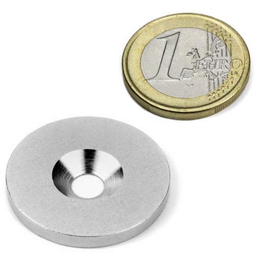200 Metallscheiben mit Bohrung und Senkung - Ø27mm x 3mm - aus Stahl (DC01) verzinkt - Metallplättchen rund mit Loch (Senkbohrung) - Gegenstück/Haftgrund für Magnete, Menge: 200 Stück