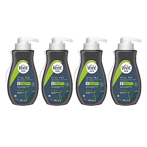Veet for Men 400 ml Enthaarungscreme Sensitive für Männer schnelle und effektive Haarentfernung in nur 5-10 Minuten, 4x400 ml (4er Pack)