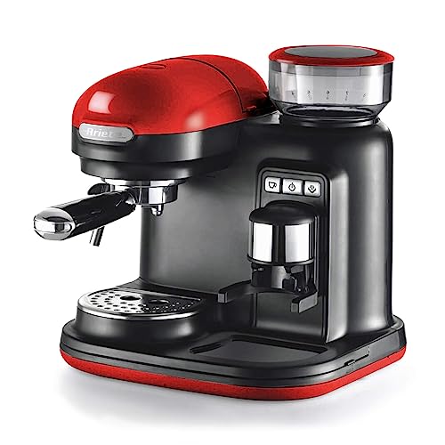 Ariete 1080 Espresso-Vollautomat mit integrierter Kaffeemühle, für Kaffee in Körnung und Polvere, Milchkäppchen, Filter 1 und 2 Tassen, 1080 W, 800 Cubic_Centimeters, 15, rot/schwarz