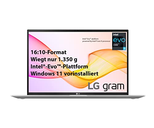 LG Gram 17 Zoll Ultralight Notebook Windows 11 2021 Edition - 1,35 kg Leichter Intel Core i5 Laptop (16GB LPDDR4, 512GB SSD, 19,5 h Akkulaufzeit, WQXGA IPS Display, Thunderbolt 4) - Silber