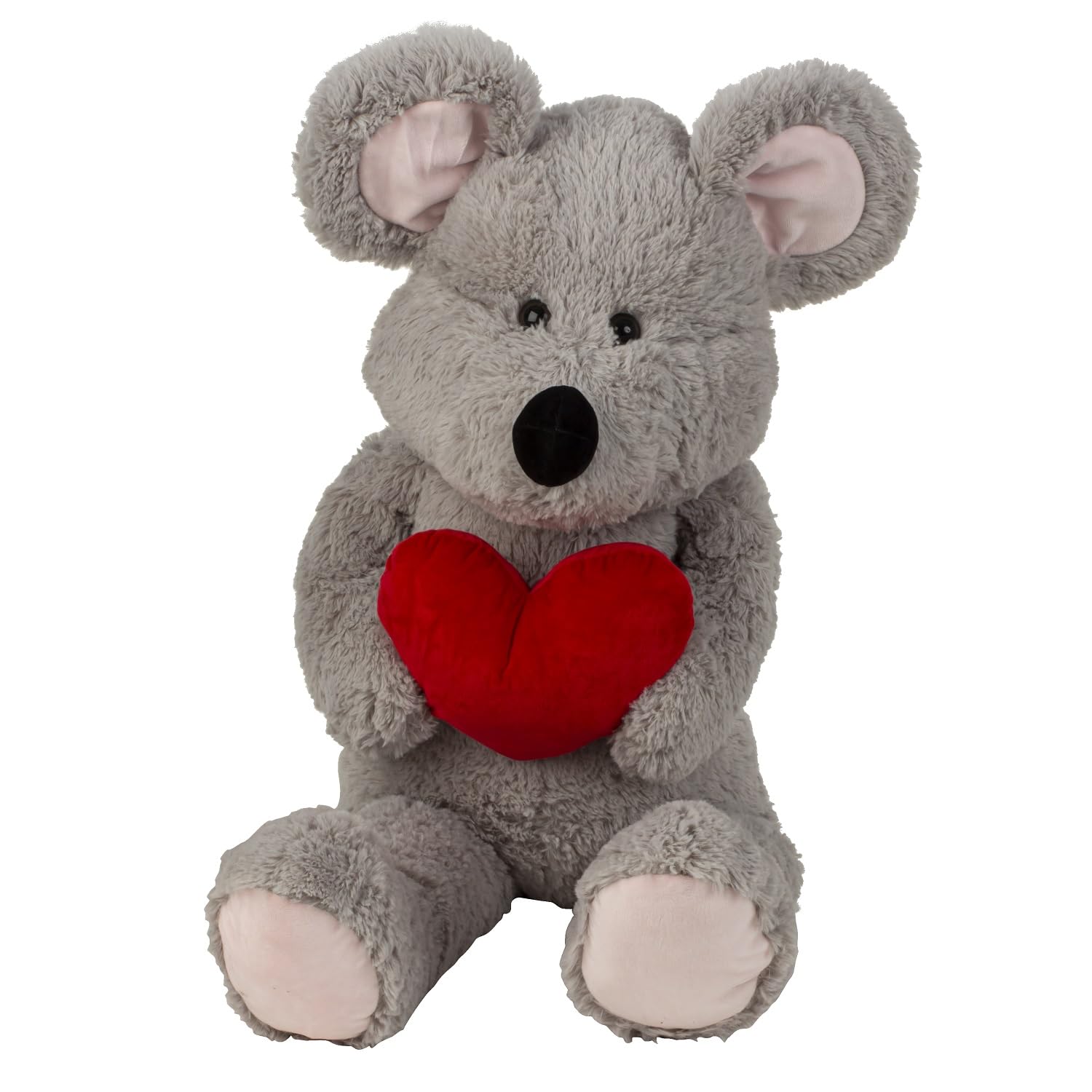 Geschenkestadl XXL Maus mit Herz 100 cm groß Kuscheltier Plüschtier Grau Stofftier
