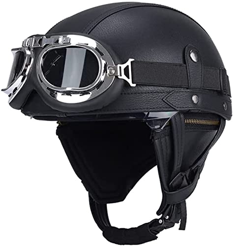GAOZ Retro Open Face Halbschale Jet-Helm ECE-Zulassung,Erwachsene Unisex Motorrad Sicherheitshelm Mit Schutzbrille,Vintage Halbhelm,für Scooter Mofa Helm Pilot für Herren Damen