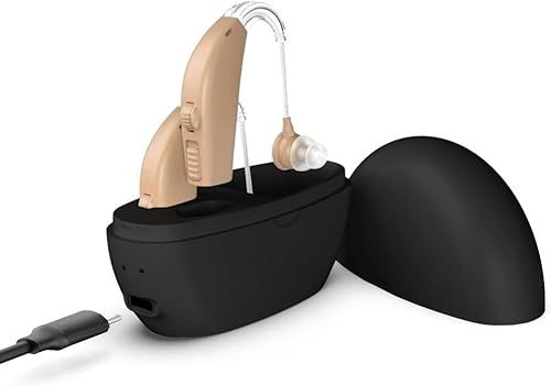 Koppel oplaadbaar digitaal AHO-apparaat met ruisonderdrukking Geschikt voor volwassenen en senioren, batterij die de hele dag meegaat, lichtgewicht achter het oor, huid