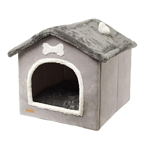 GIMOCOOL Hundehaus für den Innenbereich, geschlossenes, warmes Plüsch-Schlafnest, mit abnehmbarem Kissen, bezogen, für kleine Haustiere